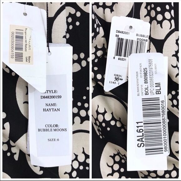 DVF Silk Print Jersey Dress Flutter Sleeve Shift‎ Sheath Black Ivory Size 6 New - Picture 8 of 9